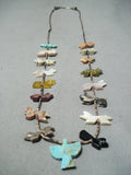 Native American Incredible Vintage Santo Domingo #8 Turquoise Sterling Silver Bird Necklace-Nativo Arts
