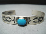 Signed Vintage Native American Navajo Sleeping Beauty Turquoise Sterling Silver Bracelet-Nativo Arts