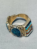 Lander Blue Turquoise Vintage 14k Gold Richard Tsosie Inlay Ring-Nativo Arts