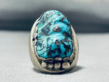 Ravishing Vintage Native American Navajo Carved Godber Turquoise Sterling Silver Ring-Nativo Arts