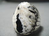 Exquisite Navajo White Buffalo Sterling Silver Ring Native American-Nativo Arts