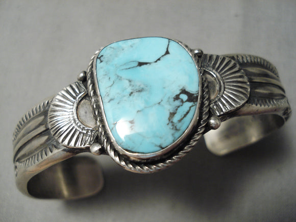 Thick Heavy Vintage Native American Navajo Blue Diamond Turquoise Sterling Silver Bracelet-Nativo Arts
