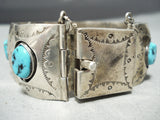 One Of The Best Vintage Native American Navajo Turquoise Link Sterling Silver Bracelet-Nativo Arts