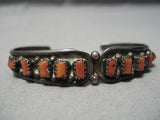 Very Old Vintage Navajo Coral Sterling Silver Bracelet Native American-Nativo Arts