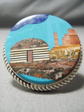 Important Best Inlay Native American Navajo Sky Blue Turquoise Sterling Silver Ring-Nativo Arts