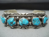 Cel Yazzie Vintage Native American Navajo Blue Gem Turquoise Sterling Silver Bracelet-Nativo Arts