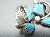 Fabulous Vintage Native American Zuni Handcarved Blue Gem Turquoise Sterling Silver Earrings-Nativo Arts
