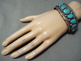 Incredible Vintage Native American Navajo Morenci Turquoise Sterling Silver Bracelet Old-Nativo Arts