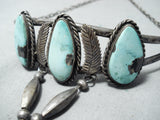 Unique Vintage Native American Navajo Green Turquoise Sterling Silver Necklace Old-Nativo Arts
