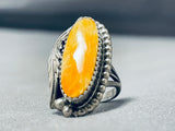 Fabulous Native American Navajo Orange Spiny Oyster Sterling Silver Ring-Nativo Arts