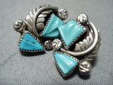 Fabulous Vintage Native American Zuni Handcarved Blue Gem Turquoise Sterling Silver Earrings-Nativo Arts
