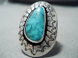 Nez Vintage Native American Navajo Old Kingman Turquoise Sterling Silver Ring-Nativo Arts