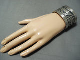 Wide Hand Tooled Vintage Hopi/ Native American Navajo Sterling Silver Bear Bracelet-Nativo Arts