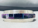 Hypnotic Native American Navajo Signed Inlay Sugulite Lapis Sterling Silver Bracelet-Nativo Arts