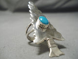 One Of The Biggest Vintage Native American Navajo Arrowhead Turquoise Sterling Silver Ring-Nativo Arts