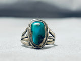 Dramatic Vintage Native American Navajo Kingman Turquoise Sterling Silver Ring-Nativo Arts