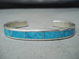 Beautiful Zuni Native American Turquoise Inlay Sterling Silver Bracelet-Nativo Arts