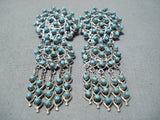 Snake Eyes Vintage Native American Zuni Blue Gem Turquoise Sterling Silver Earrings-Nativo Arts
