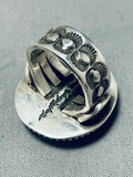 Quality Vintage Native American Navajo Blue Turquoise Signed Sterling Silver Ring Old-Nativo Arts