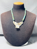 Bird Wings Vintage Native American Navajo Green Turquoise Sterling Silver Necklace-Nativo Arts