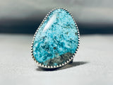 Magnificent J. Tsosie Signed Native American Navajo Kingman Turquoise Sterling Silver Ring-Nativo Arts