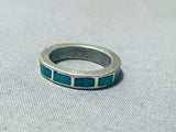 Very Old And Intricate Vintage Native American Zuni Turquoise Inlay Sterling Silver Ring-Nativo Arts