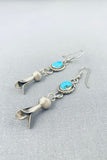 Unique Vintage Native American Navajo Old Kingman Turquoise Silver Squash Blossom Earrings-Nativo Arts
