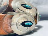 Authentic Hand Tooled Vintage Native American Navajo Turquoise Sterling Silver Concho Belt-Nativo Arts