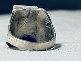 Outstanding Vintage Native American Navajo Kingman Turquoise Square Sterling Silver Ring-Nativo Arts