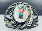 Signed Vintage Dancer Kachina Sterling Silver Native American Navajo Inlay Bracelet-Nativo Arts
