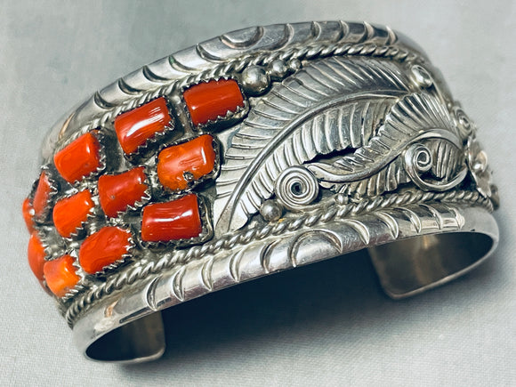 Best Fan Platero Vintage Native American Navajo Chunky Coral Sterling Silver Bracelet Leaf-Nativo Arts