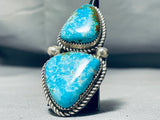 Huge Native American Navajo Double Turquoise Sturdy Sterling Silver Ring-Nativo Arts