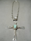 Heavy Heavy Native American Navajo Royston Turquoise Sterling Silver Cross Necklace-Nativo Arts