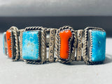 Important Thick Wire Vintage Native American Navajo Turquoise Coral Sterling Silver Bracelet-Nativo Arts