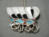 Intricate! Vintage Zuni Native American Turquoise Sterling Silver Wagon Necklace-Nativo Arts