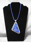 Electrifying Vintage Native American Navajo Lapis Sterling Silver Necklace Old-Nativo Arts