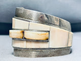 White Fossil Special Stone Vintage Native American Navajo Sterling Silver Inlay Bracelet-Nativo Arts