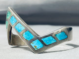 Sensational Vintage Native American Navajo Blue Green Turquoise Inlay Sterling Silver Bracelet-Nativo Arts