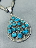 Rare Longer Vintage Native American Navajo Turquoise Torpedo Sterling Silver Necklace Old-Nativo Arts