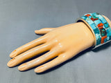 Heavy 129 Gram Native American Navajo Turquoise Coral Sterling Silver Inlay Bracelet-Nativo Arts