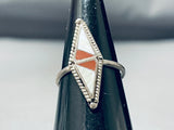 Superb Vintage Native American Zuni Inlay Pipestone Mother Of Pearl Sterling Silver Ring-Nativo Arts