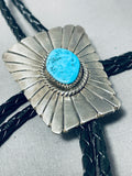Signed Vintage Native American Hopi Morenci Turquoise Sterling Silver Bolo Tie-Nativo Arts