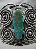 Most Intricate Vintage Native American Navajo Sterling Silver Coil Royston Turquoise Bracelet-Nativo Arts