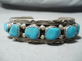 Native American Signed Vintage Santo Domingo Blue Gem Turquoise Sterling Silver Bracelet-Nativo Arts