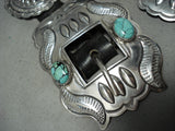 Hand Tooled Vintage Native American Navajo Spiderweb Turquoise Sterling Silver Concho Belt-Nativo Arts