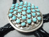 Signed Vintage Zuni Native American Blue Gem Turquoise Sterling Silver Bolo-Nativo Arts