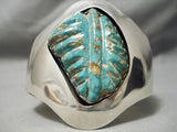 Best Vintage Native American Navajo Hand Carved Leaf Turquoise Sterling Silver Bracelet Old-Nativo Arts