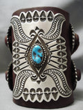 Huge Detailed Vintage Native American Navajo Deep Blue Turquoise Sterling Silver Ketoh Bracelet-Nativo Arts