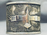 Dynamic 94 gram heavy Native American Navajo Sterling Silver Eagle Bracelet-Nativo Arts