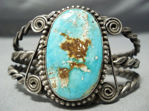 Early 1900's Vintage Native American Navajo Turquoise Coiled Sterling Silver Bracelet Old-Nativo Arts